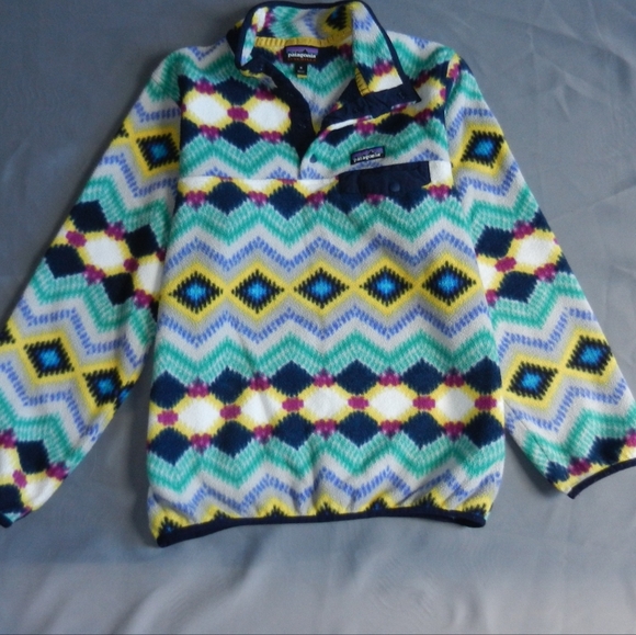 Patagonia Synchilla Sweater Adult Size Medium Blue Geometric Fleece Snap T 25455 - Picture 3 of 15